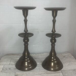 Pair 11 inch Antique Brass Candle Sticks weighted bottoms